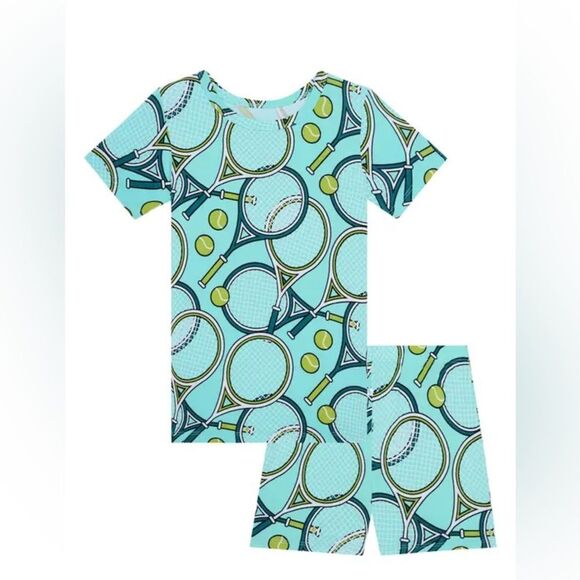 Posh Peanut Kids Tennis Racket Bamboo Two Piece Pajama Set - Picture 1 of 6